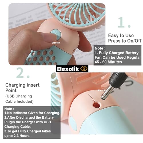 Elexolik Portable Mini Fan Rechargeable Handy Fan with High Speed On/Off Switch 2000mAh Battery, Lightweight Design and Easy Portability for Indoor and Outdoor Use (Color May Vary) - Image 2