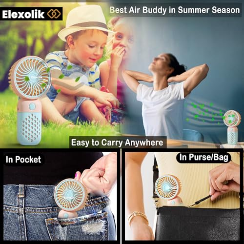 Elexolik Portable Mini Fan Rechargeable Handy Fan with High Speed On/Off Switch 2000mAh Battery, Lightweight Design and Easy Portability for Indoor and Outdoor Use (Color May Vary) - Image 5
