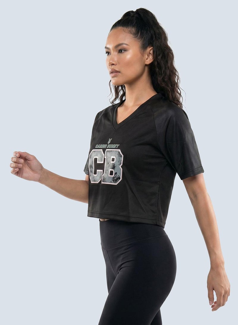 Cardio Bunny Women's Regular Fit Crop Varsity Tee With Raglan Sleeve - Image 4