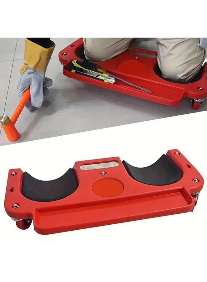 Universal Rolling Knee Creeper With Durable Red Knee Pads 360 Degree Swivel Wheels And Tool Tray Multi Purpose ABS Wheelchair Kneeling Platform 5 Swivel Casters Comfortable Black Kneeling Pad Mechanics Carpenters Flooring Auto Repair - Image 1
