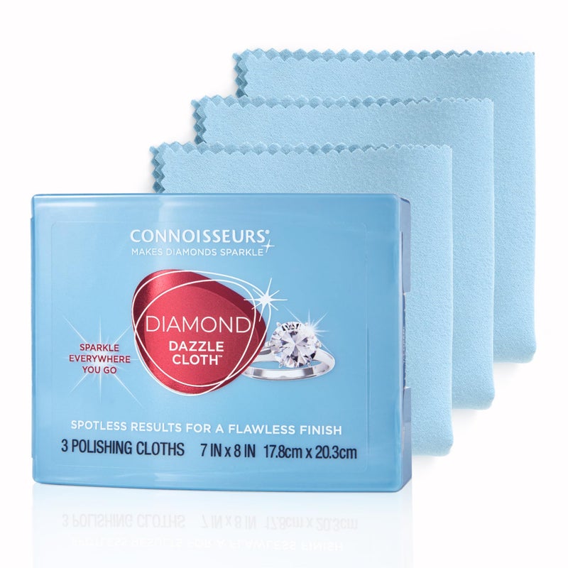 CONNOISSEURS Diamond Dazzle Cloth for Jewelry and Precious Stones - 3 Pack - Ultrasoft Microsuede Jewelry Cleaner Cloth - Includes Travel Case - Image 1