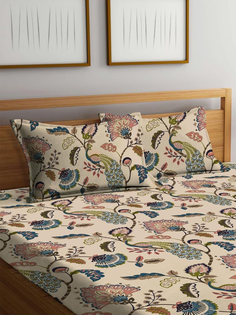 ULOM 220 TC Elastic Fitted Double King Size Bed Cotton Bedsheets with 2 Pillow Covers - King Size 78" x 72" Lruxurious Bedding Set for Ultimate Comfort and Style (Beige Anokhi) - Image 3