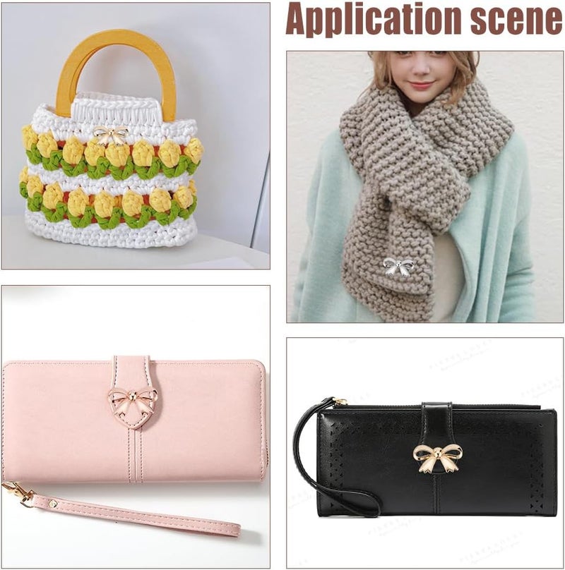 klarako 18 Sets Bow Decorative Clip Buckles, 9 Styles Bag Cover Wallet Decoration Clasps with Shims Women Dress Sweater Jewlery Crafts Boot Embellishment No-Sewing Bowknot Button for Jacket Coats - Image 5