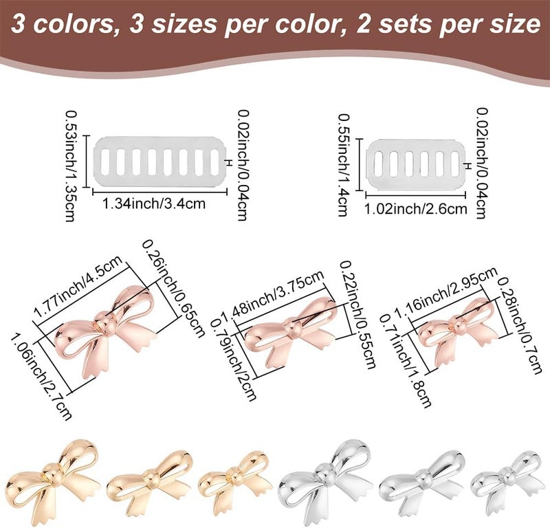 klarako 18 Sets Bow Decorative Clip Buckles, 9 Styles Bag Cover Wallet Decoration Clasps with Shims Women Dress Sweater Jewlery Crafts Boot Embellishment No-Sewing Bowknot Button for Jacket Coats - Image 2