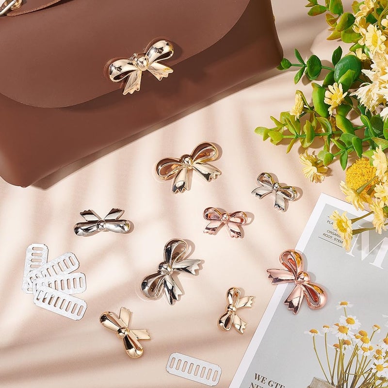 klarako 18 Sets Bow Decorative Clip Buckles, 9 Styles Bag Cover Wallet Decoration Clasps with Shims Women Dress Sweater Jewlery Crafts Boot Embellishment No-Sewing Bowknot Button for Jacket Coats - Image 3