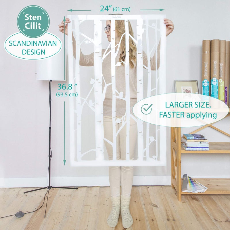 STENCILITÂ® Birch Forest Wall Stencil - XL Stencil 24x37 in, Tree Wall Stencils for Painting Large Pattern, Modern Large Wall Stencils Boho - Image 2