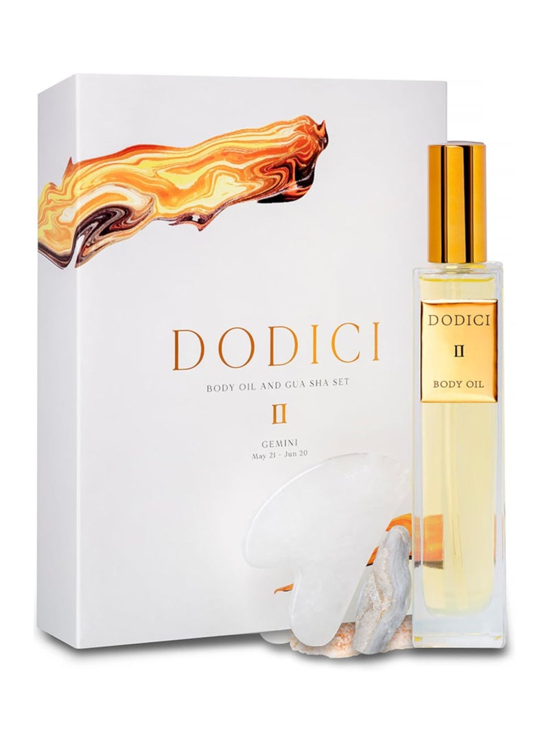 Dodici Gift Set Inspired by Your Zodiac Sign (Gemini) Silky and luxurious body oil made from ecological oils | Perfect for a Birthday Gift | Organic Body Oil & Natural BLUE CHALCEDONY Gift Set + Gua Sha - Image 2