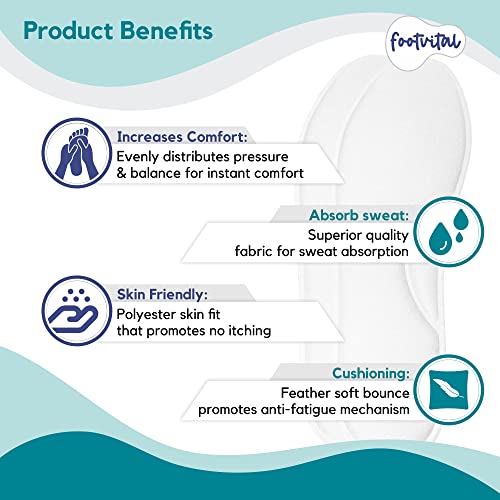 Footvital Memory Foam Shoe Insoles for Men and Women | Soft Cushioned Inserts for Long Standing and Walking | Supports Heel and Arch | Shock Absorbing | Moisture Absorbing | Lightweight Washable Insoles for All Shoes | 2 Pairs | Grey | Size 6 - Image 5