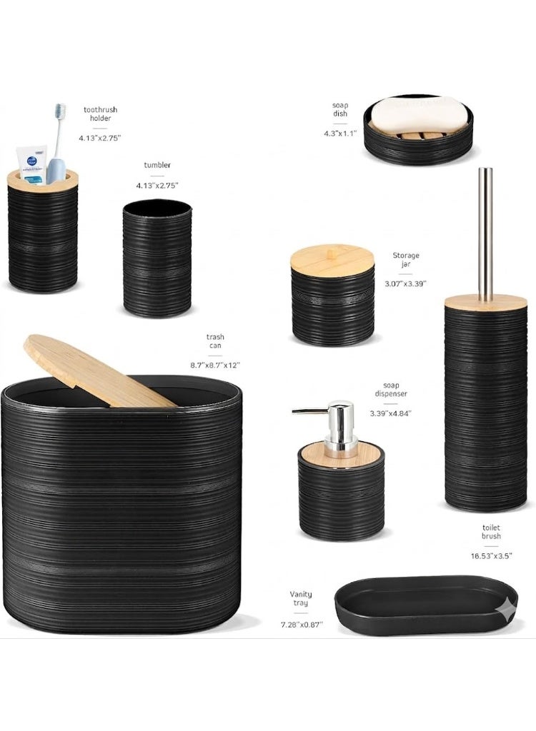 10 Piece Black Bamboo Plastic Bathroom Accessories Set - Image 3