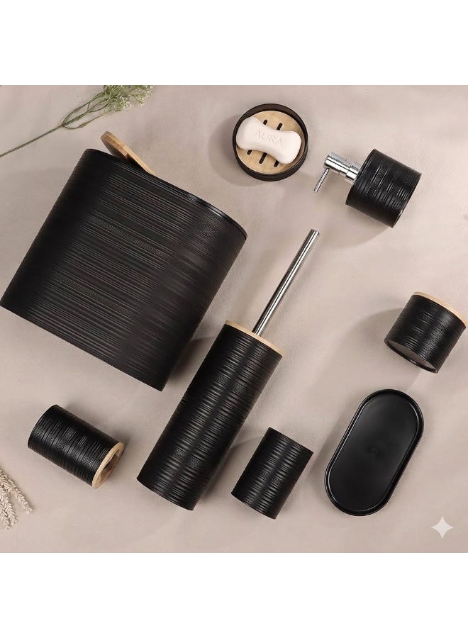 10 Piece Black Bamboo Plastic Bathroom Accessories Set - Image 2