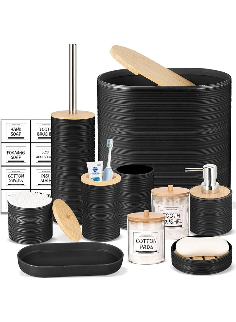 10 Piece Black Bamboo Plastic Bathroom Accessories Set - Image 1