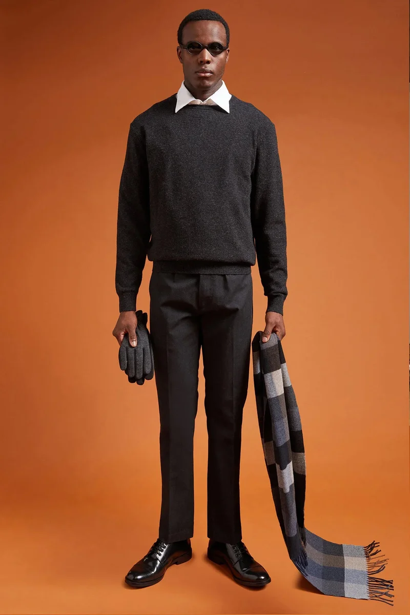 Doppelganger Men's regular fit lambswool jumper - Anthracite