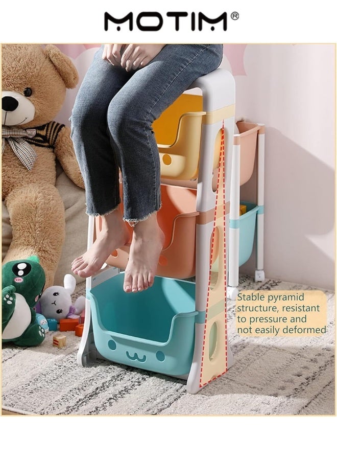 Motim 4 Tier Toy Organizer Free Standing Stackable Rolling Cart Storage Bins Organizer with 4 Wheels Playroom Decor Doll Activity Rack Shelf Plastic Bins for Pantry Kitchen Bathroom Storage  - Image 2