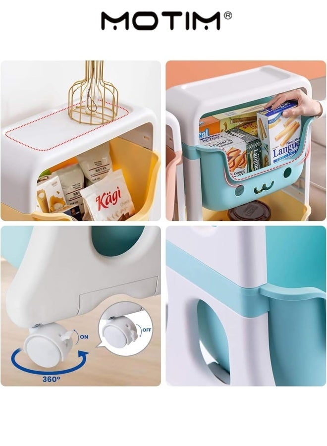 Motim 4 Tier Toy Organizer Free Standing Stackable Rolling Cart Storage Bins Organizer with 4 Wheels Playroom Decor Doll Activity Rack Shelf Plastic Bins for Pantry Kitchen Bathroom Storage  - Image 5
