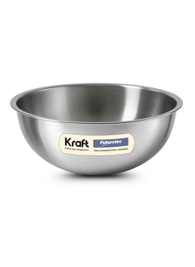 Kraft- follow your imagination Futuretec Triply Stainless Steel Extra Deep Tasla 18cm, 1.1 L | Kadai for Frying, Tempering | Less Oil Healthy Cooking | Induction + Gas | 2.5mm Thick | BPA & PFOA Free | 5 Year Warranty - Small - Image 1