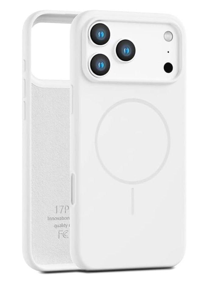 Silicone iPhone 17 Pro Max White Luxury Magnetic Compatible for iPhone Series – Shockproof, Slim Fit, Soft-Touch Protective Cover with Magnetic Wireless Charging Support - Image 1
