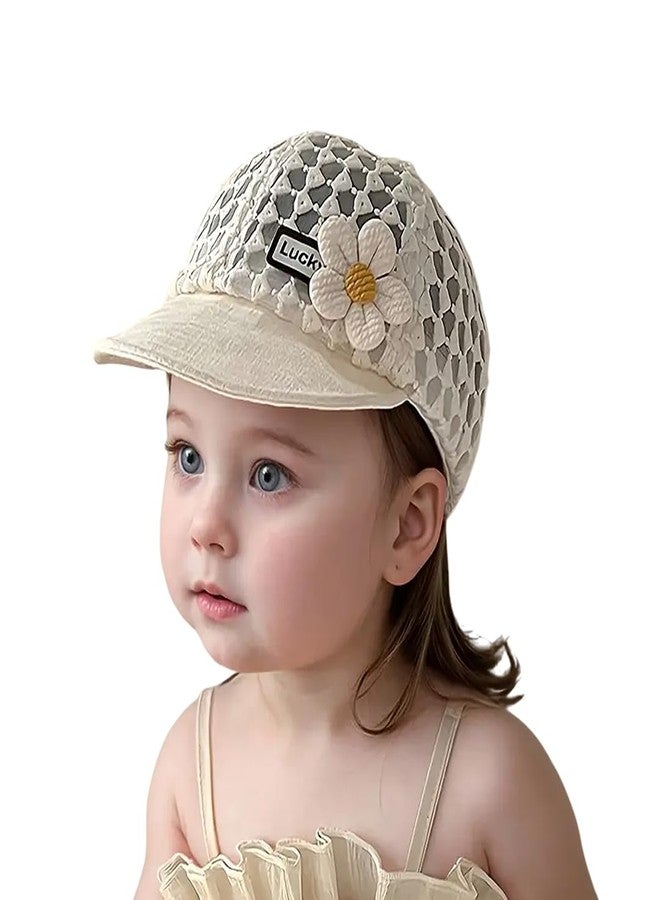 EvoNest Kids Cap | Elegant Kids Cotton Floral Net Cap for 12-24 Months Baby Girls (Beige) - Image 1