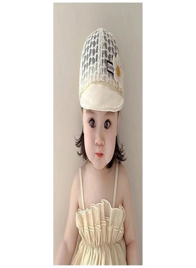 EvoNest Kids Cap | Elegant Kids Cotton Floral Net Cap for 12-24 Months Baby Girls (Beige) - Image 3