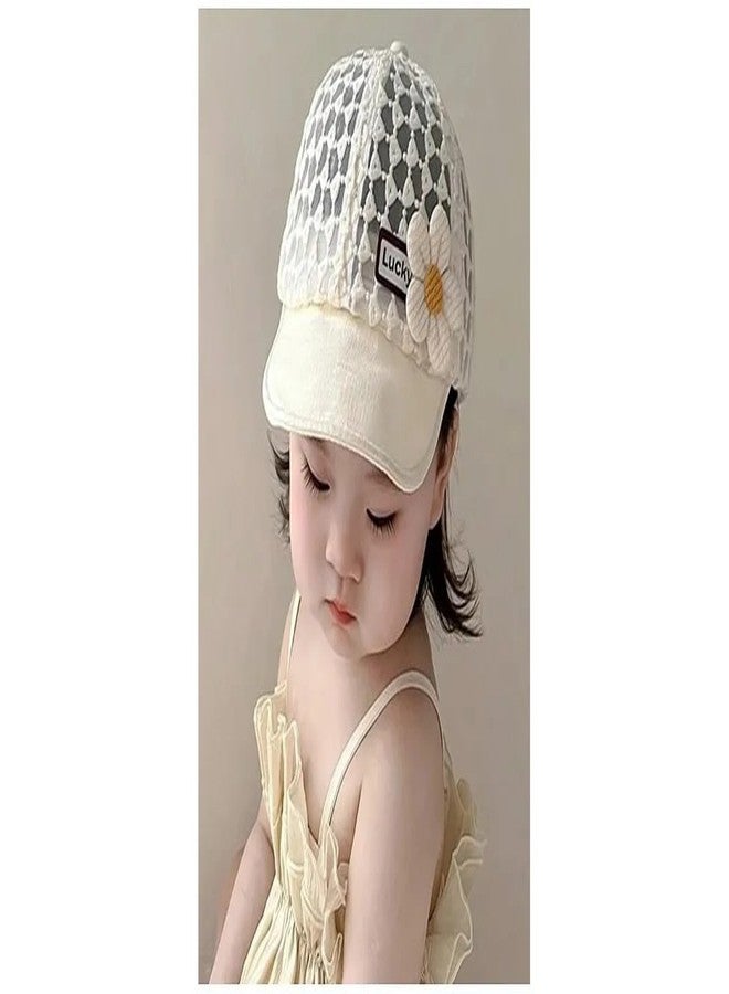 EvoNest Kids Cap | Elegant Kids Cotton Floral Net Cap for 12-24 Months Baby Girls (Beige) - Image 4