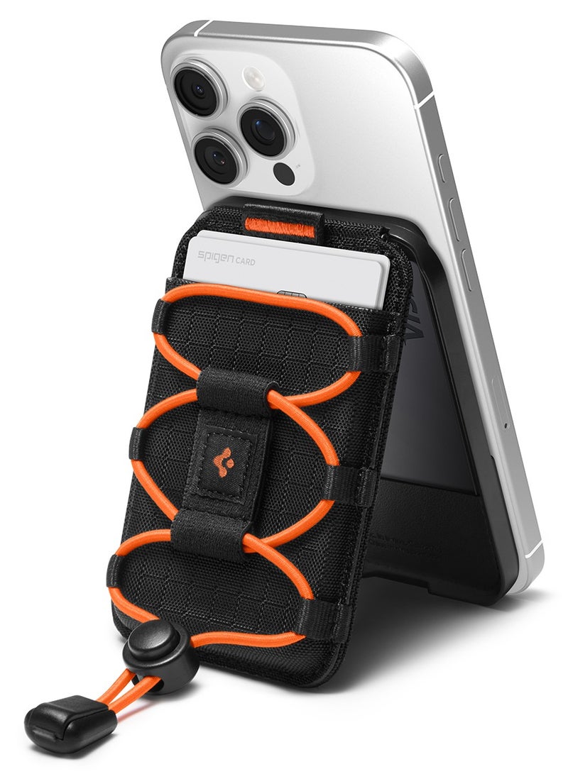 Spigen حامل بطاقات محفظة مغناطيسي TieFit (MagFit) [3 بطاقات، حامل كورد مرن] متوافق مع MagSafe مع iPhone 17/16/15/14/13/12، Pixel 10 Pixelsnap وحالات MagSafe – أسود - Image 1