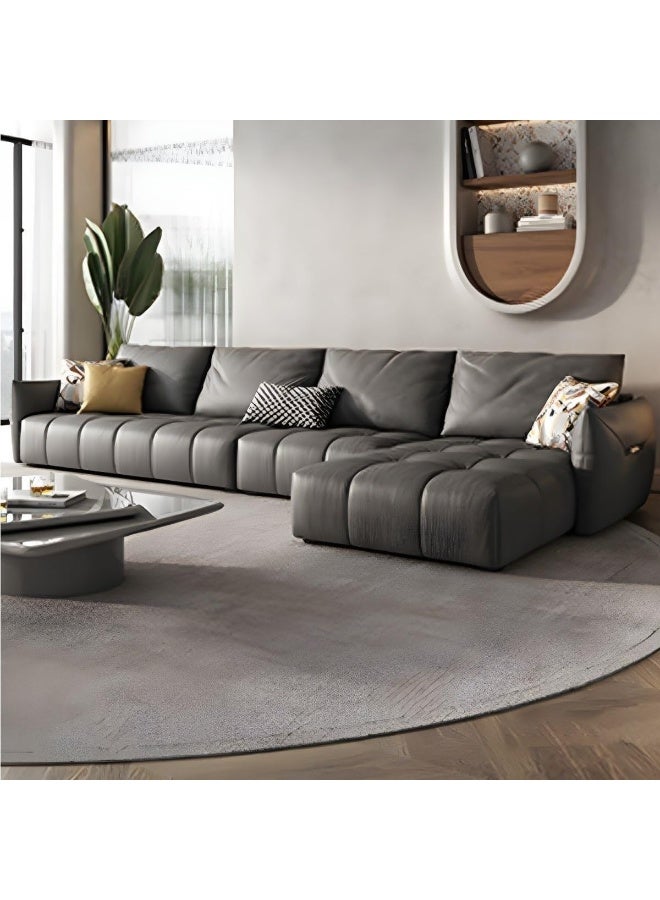 Comfynest Modern L-Shaped Faux Leather Italian Sofa - Ultimate Comfort for Your Living Room (Dark Grey, Left Bed) With Free Footstool  - Image 1
