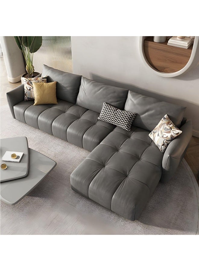 Comfynest Modern L-Shaped Faux Leather Italian Sofa - Ultimate Comfort for Your Living Room (Dark Grey, Left Bed) With Free Footstool  - Image 4