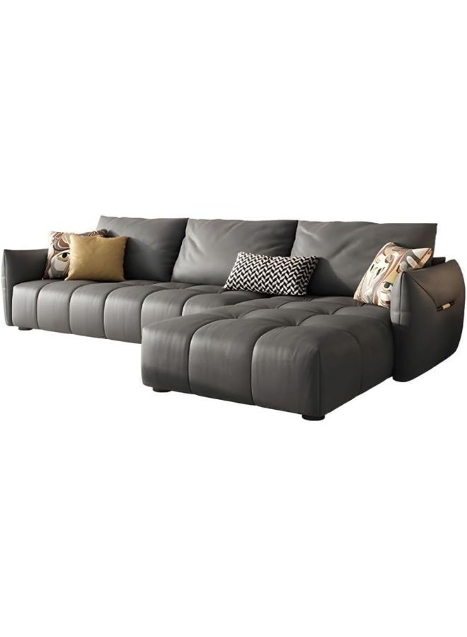 Comfynest Modern L-Shaped Faux Leather Italian Sofa - Ultimate Comfort for Your Living Room (Dark Grey, Left Bed) With Free Footstool  - Image 2