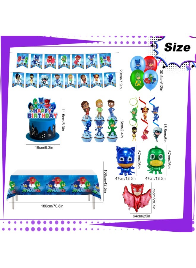 إيلوفهابرتي زينة حفلة عيد ميلاد PJ Masks، مجموعة زينة حفلة PJ Masks مكونة من 36 قطعة - بالونات PJ Masks، لافتة، مفرش طاولة، زينة كب كيك، إلخ. مستلزمات حفلة عيد ميلاد للأطفال - Image 2