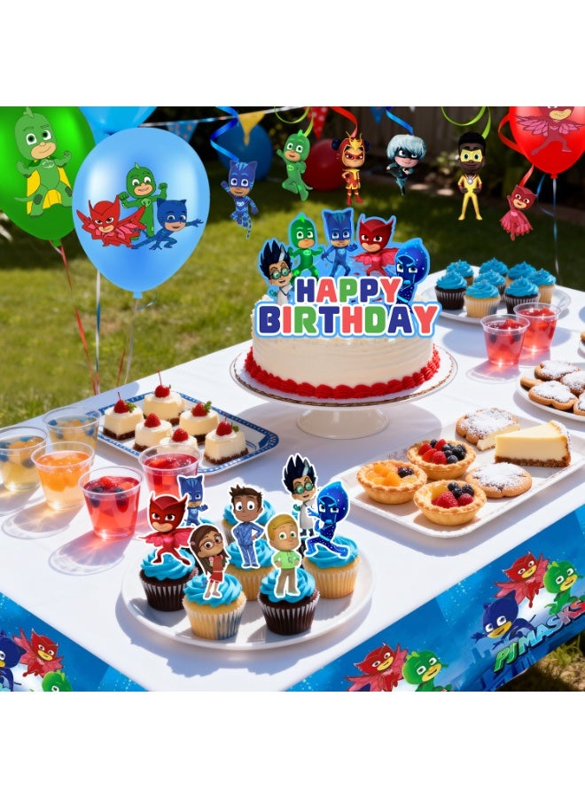 إيلوفهابرتي زينة حفلة عيد ميلاد PJ Masks، مجموعة زينة حفلة PJ Masks مكونة من 36 قطعة - بالونات PJ Masks، لافتة، مفرش طاولة، زينة كب كيك، إلخ. مستلزمات حفلة عيد ميلاد للأطفال - Image 4