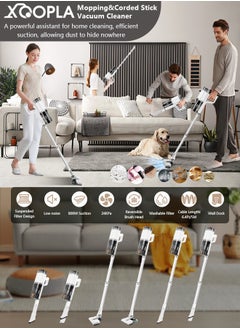 Xoopla 2 in 1 Wet and Dry Cord Vacuum Cleaner with Water Tank and Mop, 800W Motor Power，24000PA Suction 5M Corded Stick Vacuum Cleaner for Hard Floor/Carpet/Pet Hair（with Wall bracket hook)  - Image 2