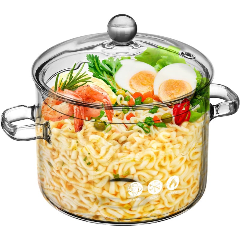 ERINGOGO Glass Saucepan with Cover, 64 oz Stovetop Cooking Pot with Lid and Handle Simmer Saucepan Clear Soup Pot, High Borosilicate Glass Cookware, 22X17CM - Image 2