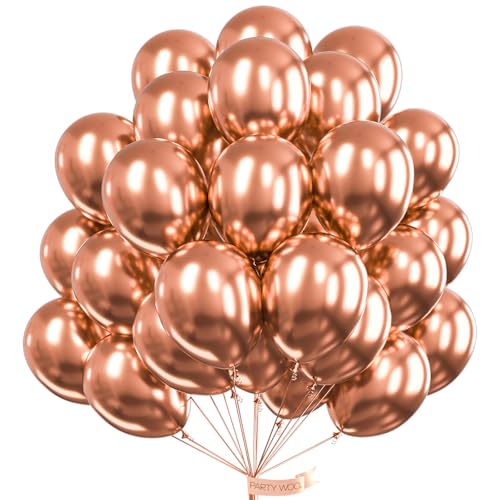 PartyWoo Rose Gold Balloons 100pcs 12 Inch Metallic Chrome Rose Gold Balloons for Wedding Sweet 16 Baby Shower Bridal Shower Bridgerton Floral Girl Birthday Party Decorations Rose GoldG107 - Image 1