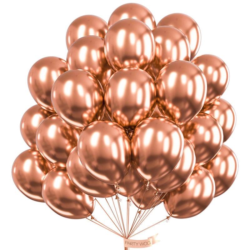 PartyWoo Rose Gold Balloons 100pcs 12 Inch Metallic Chrome Rose Gold Balloons for Wedding Sweet 16 Baby Shower Bridal Shower Bridgerton Floral Girl Birthday Party Decorations Rose GoldG107 - Image 3