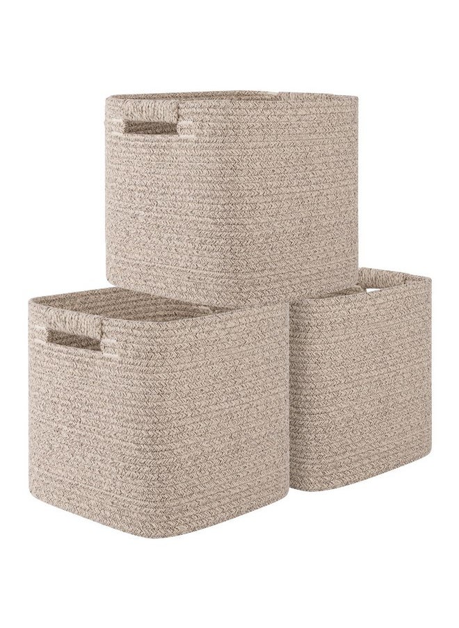 OIAHOMY - OIAHOMY Storage Cubes 11 Inch Storage Bins-3-Pack, Cotton Rope Woven Baskets for Organizing, Square Storage Baskets for Shelves Organizer, Classroom, Kids Toy Bins, Closet, Baby Nursery-Brown - Image 1