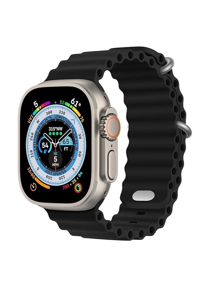 Generic - Dl3 Mobilak Ocean Band For Apple Watch Ultra 49mm 45mm 44mm 42mm, Waterproof Soft Silicone Sport Wristbands Replacement Strap iWatch Ultra SE 8 7 6 5 4 3 2 1 (Black, 42MM/44MM/45MM/49MM) - Image 1