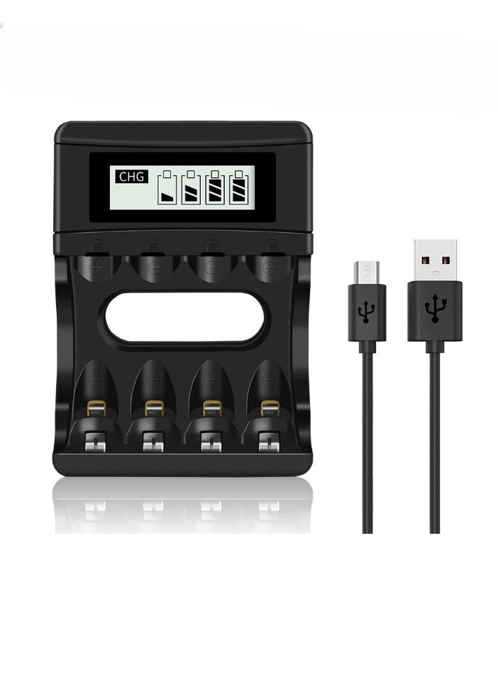 بيوينتي شاحن بطاريات قابلة للشحن، شاحن بطاريات خفيف الوزن ومتين مع شاشة LCD، شاحن بطاريات ليثيوم متين وطويل الأمد، (قطعة واحدة، أسود) - Image 1