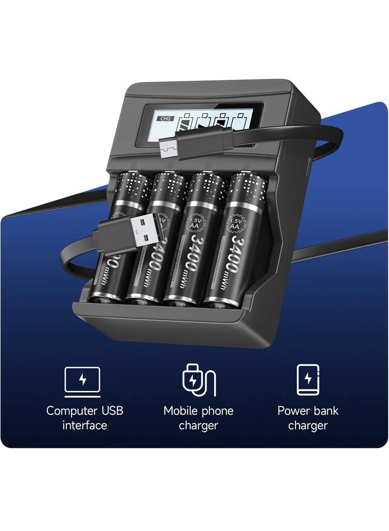 بيوينتي شاحن بطاريات قابلة للشحن، شاحن بطاريات خفيف الوزن ومتين مع شاشة LCD، شاحن بطاريات ليثيوم متين وطويل الأمد، (قطعة واحدة، أسود) - Image 2