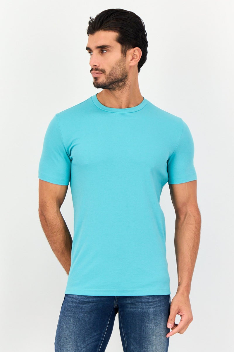 DKNY Men Crew Neck Short Sleeve Plain T-Shirt, Turquoise - Image 1
