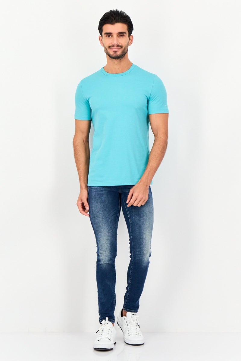 DKNY Men Crew Neck Short Sleeve Plain T-Shirt, Turquoise - Image 4