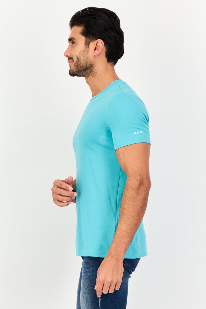 DKNY Men Crew Neck Short Sleeve Plain T-Shirt, Turquoise - Image 2