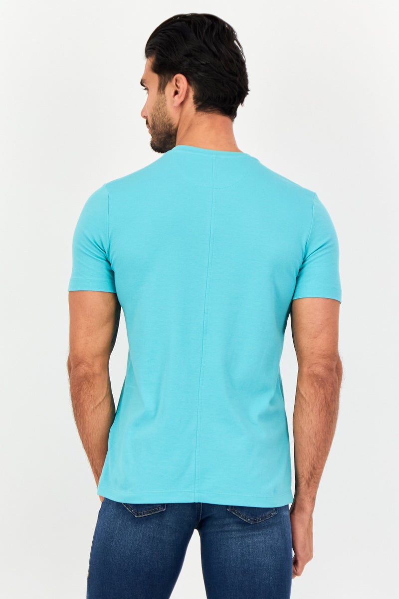 DKNY Men Crew Neck Short Sleeve Plain T-Shirt, Turquoise - Image 3
