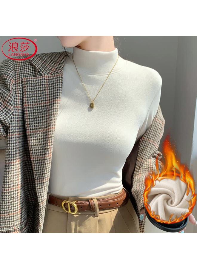 Langsha Women's Fleece-lined Half Turtleneck Thermal Base Shirt Winter Thickened Slim Fit Long Sleeve Top