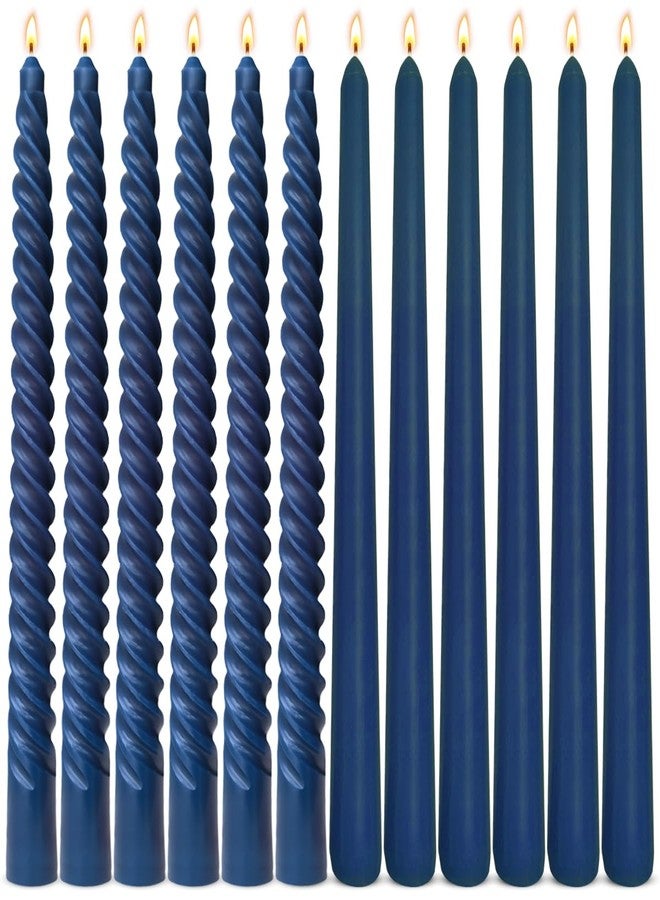 Sihuida 6 Pack Navy-Blue Taper Candles and 6 Pack Spiral Candles Set – 10 Inch Elegant Dripless Candlesticks for Weddings, Dinners, Parties, and Home Décor - Image 1
