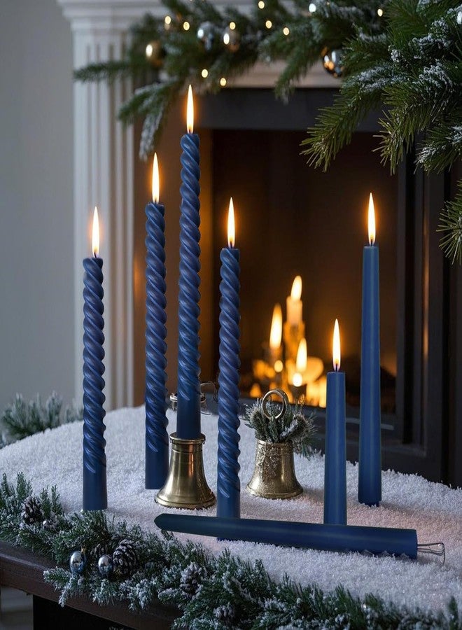 Sihuida 6 Pack Navy-Blue Taper Candles and 6 Pack Spiral Candles Set – 10 Inch Elegant Dripless Candlesticks for Weddings, Dinners, Parties, and Home Décor - Image 5