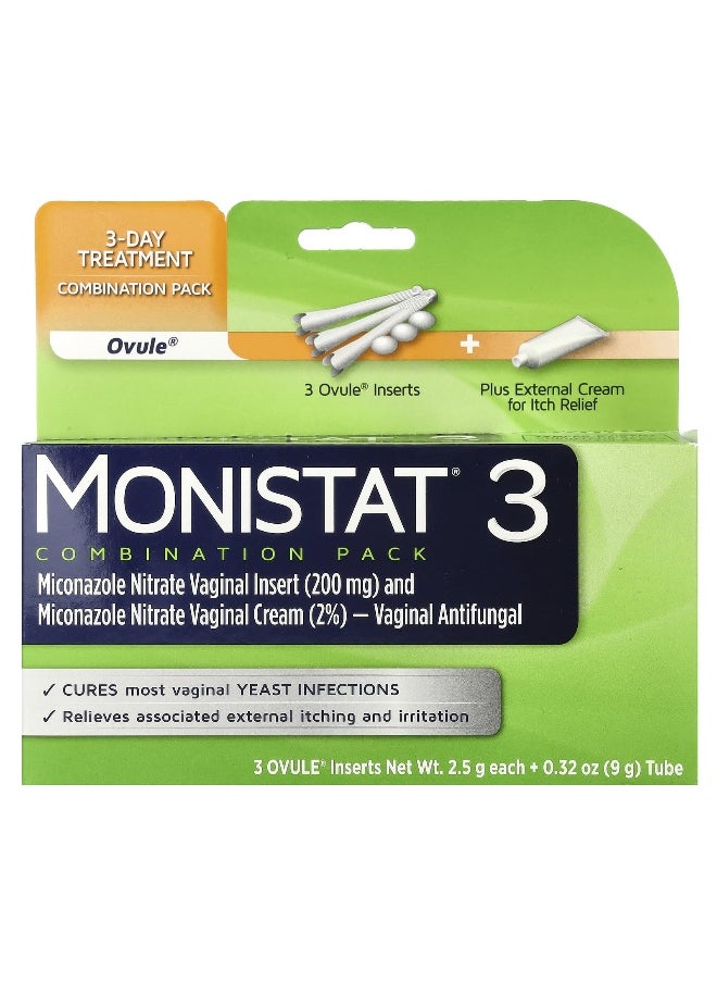 Monistat Monistat, 3-Day Treatment Combination Pack, 3 Ovule® Inserts, 2.5 g Each + 0.32 oz (9 g) Tube  - Image 1
