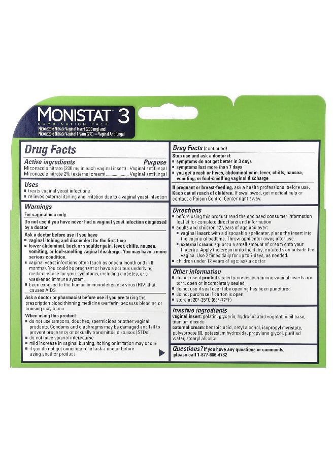 Monistat Monistat, 3-Day Treatment Combination Pack, 3 Ovule® Inserts, 2.5 g Each + 0.32 oz (9 g) Tube  - Image 2