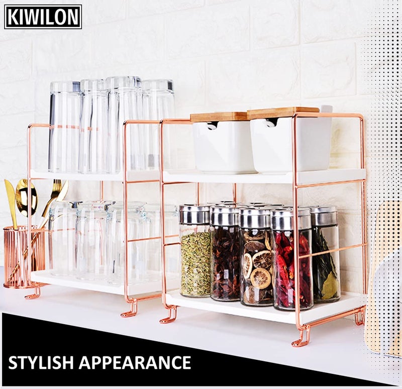 Kiwilon Iron 2 Tier Counter Top Organizer I Bathroom Organizer Stand I Desk Organizer I Multi-Purpose Storage Racks For Kitchen Organizer I Aesthatic Standing Shelf Perfume Organizer (Rose Gold) - Image 3