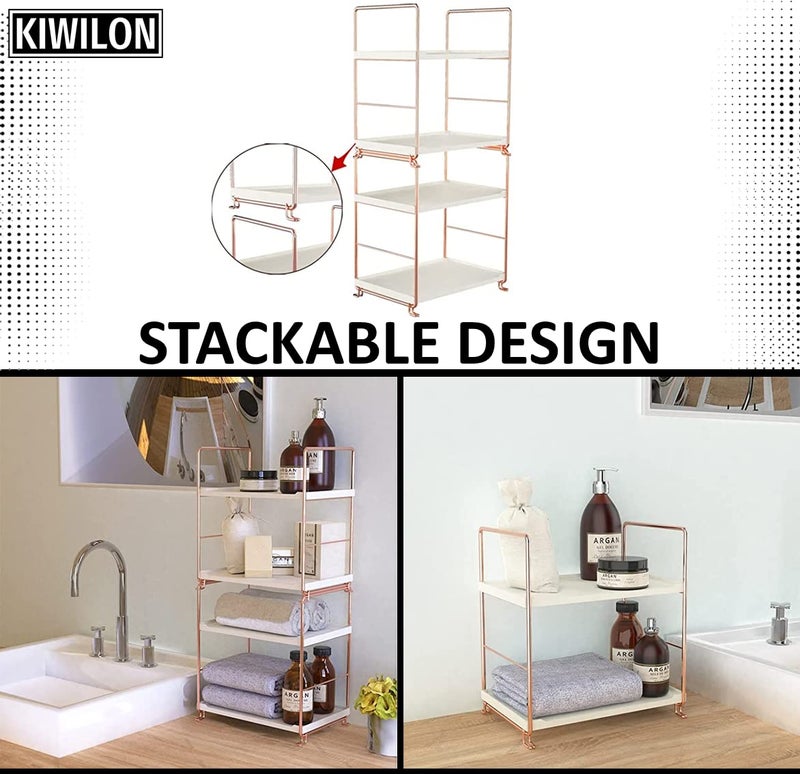 Kiwilon Iron 2 Tier Counter Top Organizer I Bathroom Organizer Stand I Desk Organizer I Multi-Purpose Storage Racks For Kitchen Organizer I Aesthatic Standing Shelf Perfume Organizer (Rose Gold) - Image 4