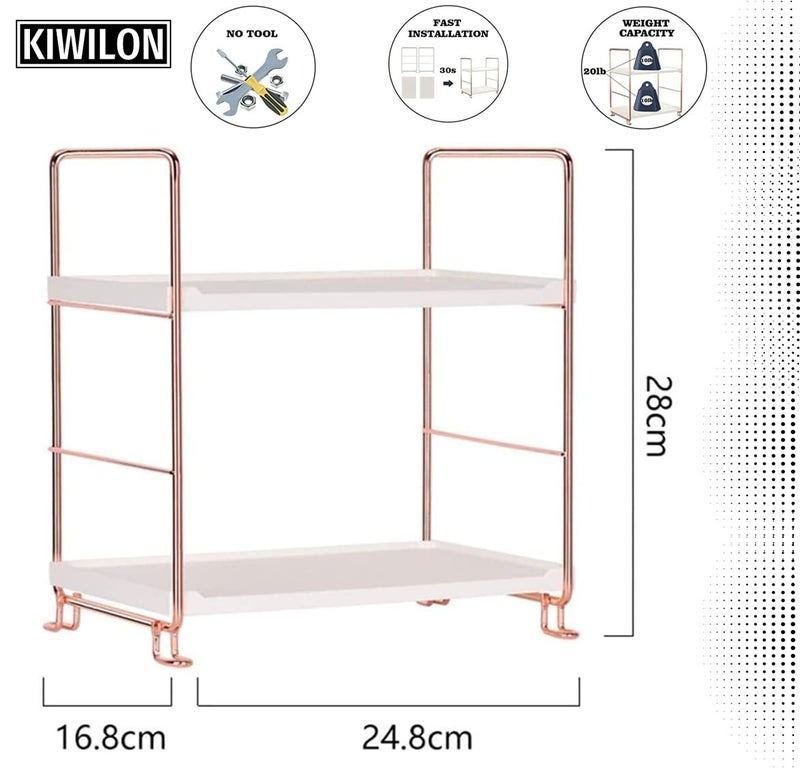 Kiwilon Iron 2 Tier Counter Top Organizer I Bathroom Organizer Stand I Desk Organizer I Multi-Purpose Storage Racks For Kitchen Organizer I Aesthatic Standing Shelf Perfume Organizer (Rose Gold) - Image 2