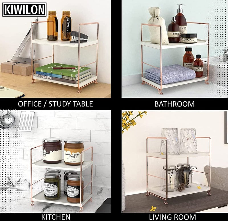 Kiwilon Iron 2 Tier Counter Top Organizer I Bathroom Organizer Stand I Desk Organizer I Multi-Purpose Storage Racks For Kitchen Organizer I Aesthatic Standing Shelf Perfume Organizer (Rose Gold) - Image 5